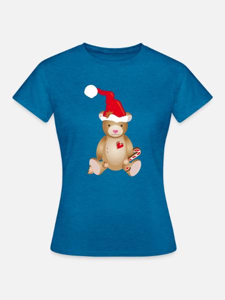 Niedlicher Teddybär mit Weihnachtsmütze - Frauen T-Shirt - Antikblaues Saphir meliert