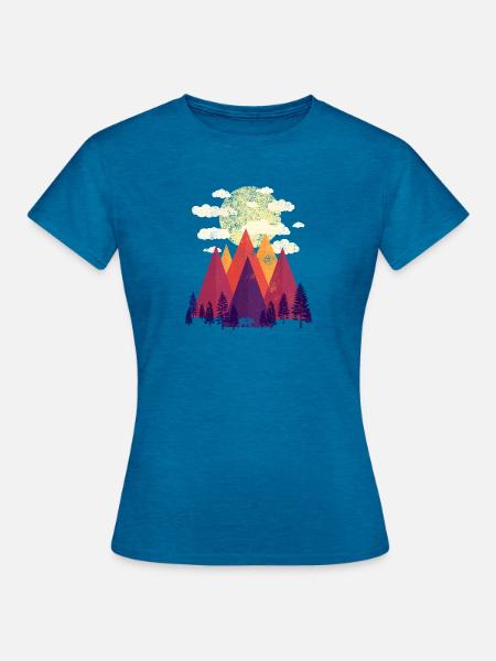 Berge & Wald (Bunte Landschaft) - Frauen T-Shirt - Antikblaues Saphir meliert