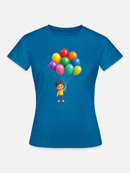 Glückliches Kind mit Regenbogenballons - Frauen T-Shirt - Antikblaues Saphir meliert