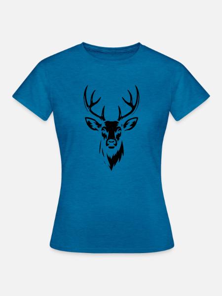 Hirschkopf in Schablone StilB - Frauen T-Shirt - Antikblaues Saphir meliert