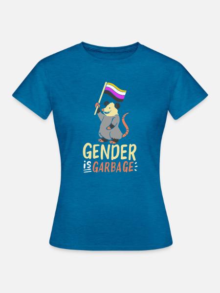 Gender Is Garbage Pride Opossum Design - Frauen T-Shirt - Antikblaues Saphir meliert