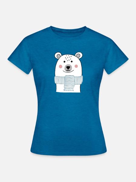 Eisbär mit hellblauem Schal - Frauen T-Shirt - Antikblaues Saphir meliert