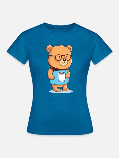Gemütlicher Kaffeebär - Frauen T-Shirt - Antikblaues Saphir meliert