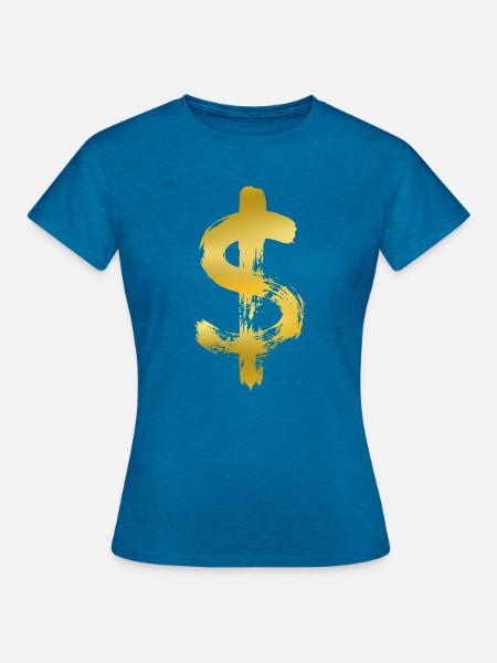 Goldener Dollar - Frauen T-Shirt - Antikblaues Saphir meliert