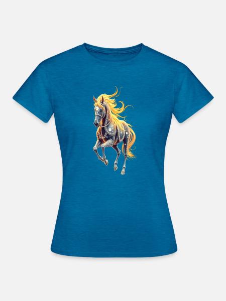 Sternenross mit goldener Mähne - Frauen T-Shirt - Antikblaues Saphir meliert