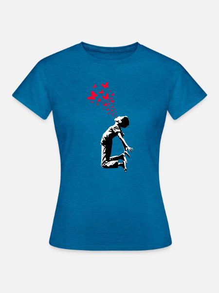 Schmetterling Junge Street Art Style - Frauen T-Shirt - Antikblaues Saphir meliert