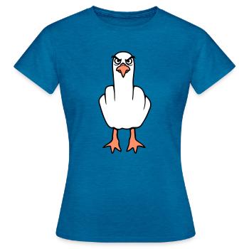 Möwe Mittelfinger Beleidigung Stinkefinger frech - Frauen T-Shirt - Antikblaues Saphir meliert - Vorne - AI Model Female 172 dark (172cm)