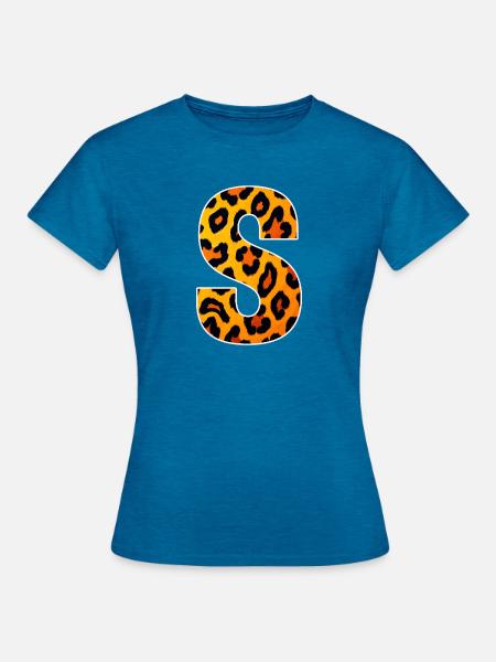 Leopardenmuster S Buchstabe - Frauen T-Shirt - Antikblaues Saphir meliert