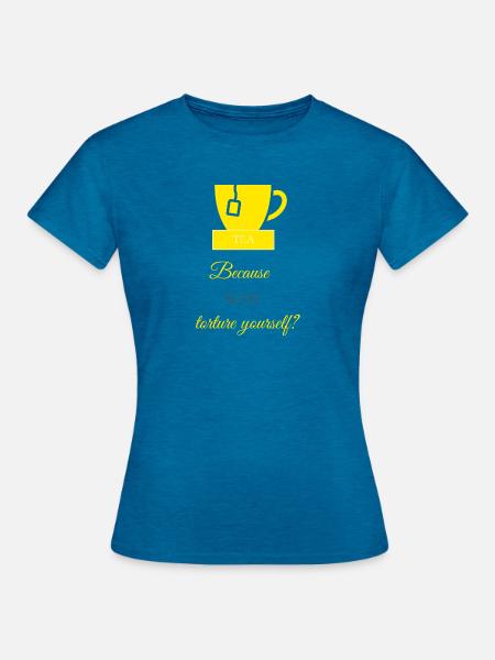 TEA-RIFFIC (Gelb + Grau) - Frauen T-Shirt - Antikblaues Saphir meliert