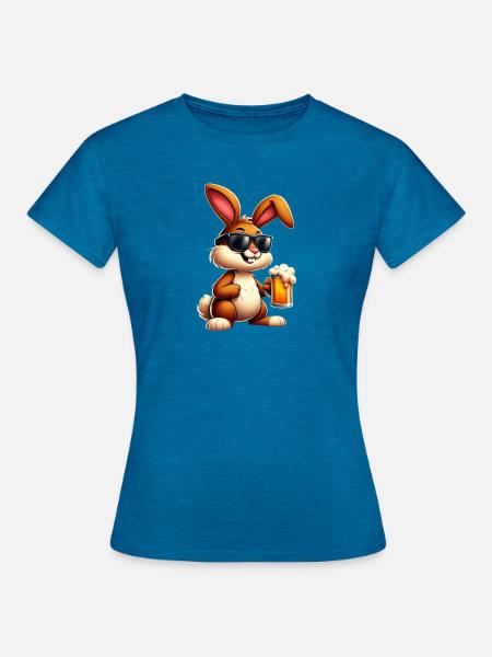 Osterhase mit einem Bier - Frauen T-Shirt - Antikblaues Saphir meliert