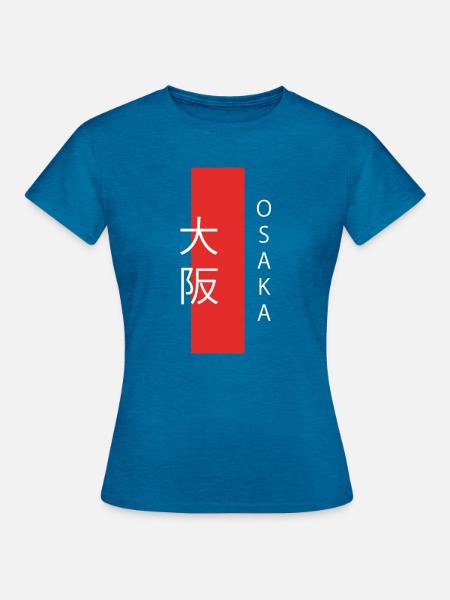 Osaka Japan - Minimalistisches Kanji Design - Frauen T-Shirt - Antikblaues Saphir meliert