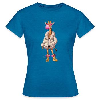  Coole Giraffe mit Kaugummi Streetstyle Tiermotiv - Frauen T-Shirt - Antikblaues Saphir meliert - Vorne - AI Model Female 172 dark (172cm)