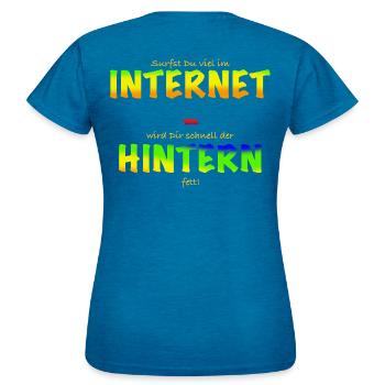 Internet Hintern - Frauen T-Shirt - Antikblaues Saphir meliert - Hinten - AI Model Female 172 dark (172cm)