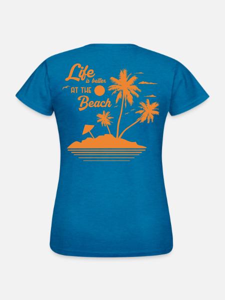 Sonnenuntergang am Palmstrand - Frauen T-Shirt - Antikblaues Saphir meliert
