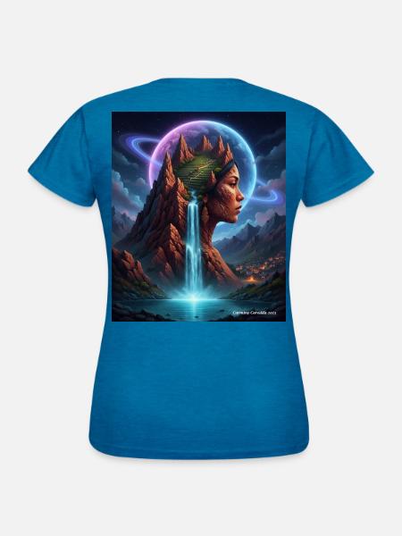 Kosmuse in den Bergen - Frauen T-Shirt - Antikblaues Saphir meliert