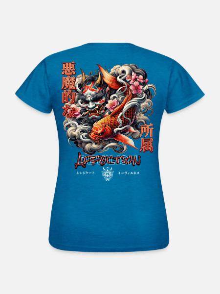 Devilish Hannya Art - Frauen T-Shirt - Antikblaues Saphir meliert
