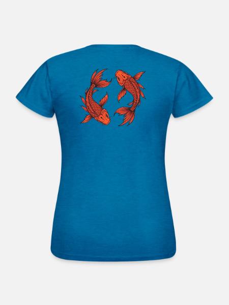 Rote Karpfen – Asiatischer Wassertraum - Frauen T-Shirt - Antikblaues Saphir meliert