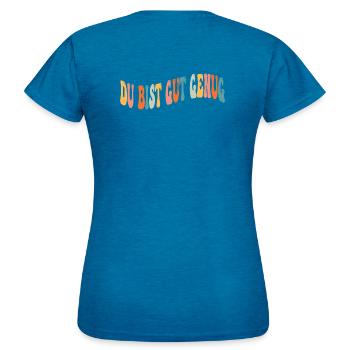 Rétro années 70 groovy You’re Good Enough Hippie Boho - T-shirt Femme - bleu saphir antique chiné - Dos - AI Model Female 172 dark (172cm)