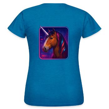 Ardennes unicorn with copper fur and neon - Women's T-Shirt - antique blue sapphire heather - Back - AI Model Female 172 dark (172cm)