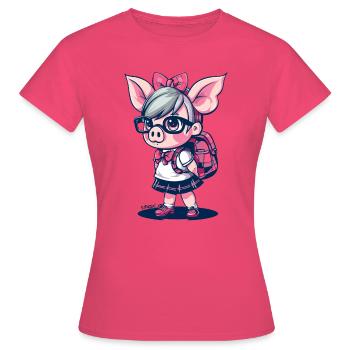 Retour à l’école : Nerd Écolière Cochon - T-shirt Femme - rose azalée - Devant - AI Model Female 172 dark (172cm)