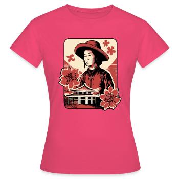 Fleurs asiatiques : Portrait d’un paysan asiatique - T-shirt Femme - rose azalée - Devant - AI Model Female 172 dark (172cm)