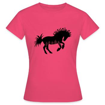 Pferd, wild schwarz mit Mähne, Schweif, Ornamenten - Frauen T-Shirt - Azalea - Vorne - AI Model Female 172 dark (172cm)