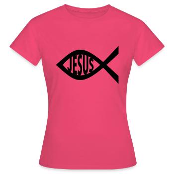 Jesus Fisch - Frauen T-Shirt - Azalea - Vorne - AI Model Female 172 dark (172cm)