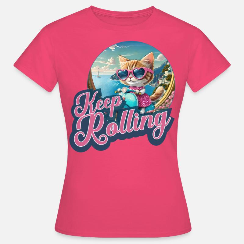Cat Scooter Comic cat motorroller Keep rolling - Women's T-Shirt - azalea