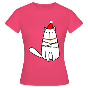 Chat Noël Innocent - T-shirt Femme - rose azalée - Devant - AI Model Female 172 dark (172cm)