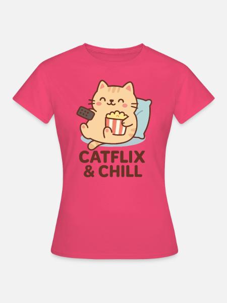 Cat Chill Popcorn Kawaii Entspannen - Frauen T-Shirt - Azalea