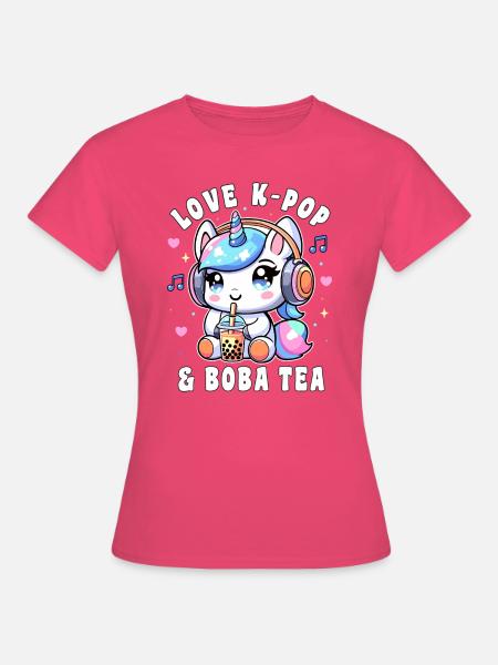 K-Pop Love K-Pop & Boba Tea Kawaii Einhorn - Frauen T-Shirt - Azalea