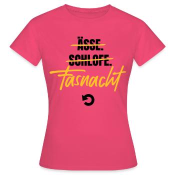 Nur noch Fasnacht, Schweizerdeutsch - Frauen T-Shirt - Azalea - Vorne - AI Model Female 172 dark (172cm)