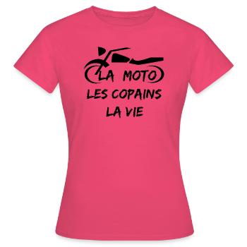 La Moto Les copains La Vie - T-shirt Femme - rose azalée - Devant - AI Model Female 172 dark (172cm)