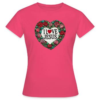 J’aime Jésus-Christ - T-shirt Femme - rose azalée - Devant - AI Model Female 172 dark (172cm)