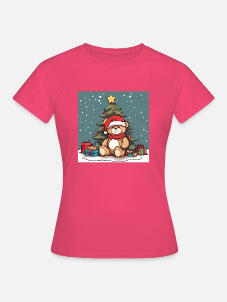 Teddybär unter einem geschmückten Weihnachtsbaum - Frauen T-Shirt - Azalea