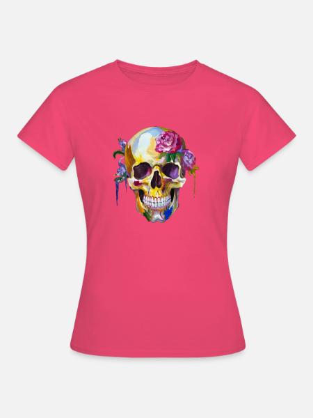 Totenkopf mit bunten Blumen - Frauen T-Shirt - Azalea