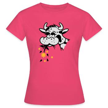 Kuh frisst Blumenstrauss - Frauen T-Shirt - Azalea - Vorne - AI Model Female 172 dark (172cm)