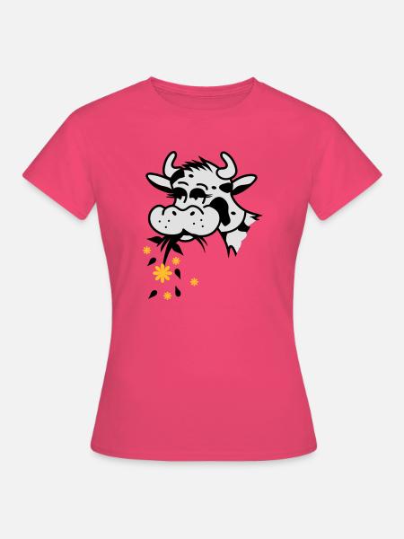 Kuh frisst Blumenstrauss - Frauen T-Shirt - Azalea