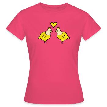 Couple Cœur de Poulets Jumeaux - T-shirt Femme - rose azalée - Devant - AI Model Female 172 dark (172cm)