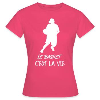 Motif le basket c'est la vie cadeau personnalisé - T-shirt Femme - rose azalée - Devant - AI Model Female 172 dark (172cm)