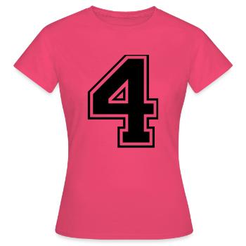 4, quatre, quatre, nombre, nombre - T-shirt Femme - rose azalée - Devant - AI Model Female 172 dark (172cm)