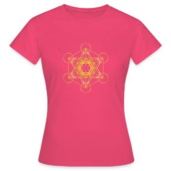 Cube de Metatron en or avec un centre rose - T-shirt Femme - rose azalée - Devant - AI Model Female 172 dark (172cm)