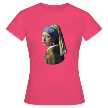 Jan Vermeer Fille avec boucle d'oreille en perles * Pull - T-shirt Femme - rose azalée - Devant - AI Model Female 172 dark (172cm)