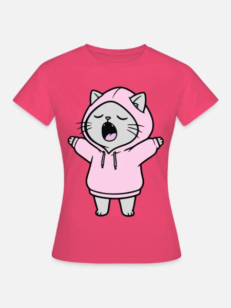 Katze Hoodie müde gähnen strecken Katzenbesitzerin - Frauen T-Shirt - Azalea