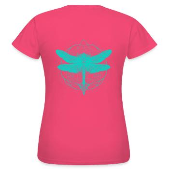 Libellule avec ornement turquoise - Géométrie sacrée - T-shirt Femme - rose azalée - Dos - AI Model Female 172 dark (172cm)