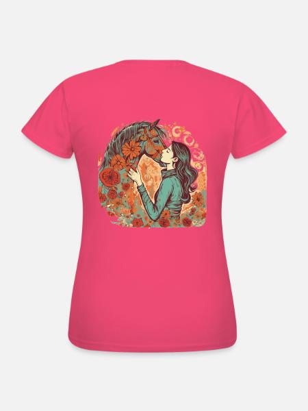 Wunderschönes Boho Pferdemotiv mit Frau/Mädchen - Frauen T-Shirt - Azalea