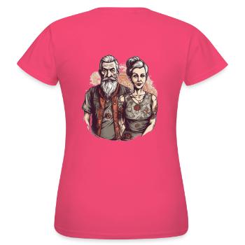 Couple de bestagers cool avec barbe et tatouages - T-shirt Femme - rose azalée - Dos - AI Model Female 172 dark (172cm)
