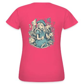 Dessin moderne d’Alice au pays des merveilles - T-shirt Femme - rose azalée - Dos - AI Model Female 172 dark (172cm)
