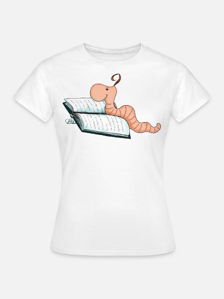 Bücherwurm Willi - Dame-T-shirt - hvid