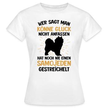 Samojede Glück anfassen Samojedenspitz - Frauen T-Shirt - Weiß - Vorne - AI Model Female 172 dark (172cm)